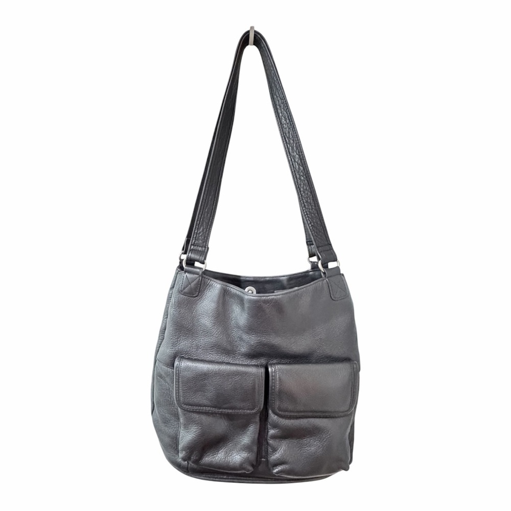 Vintage Mila Paoli Purse Leather Shoulder Bag Black Bucket Bag